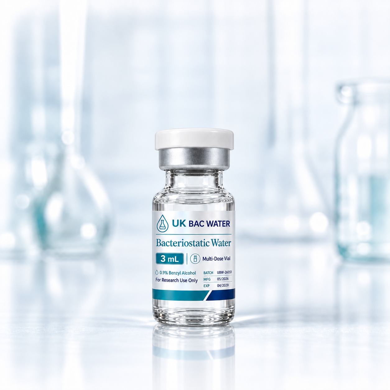 UK BAC WATER bacteriostatic water 3 mL multi-dose glass vial